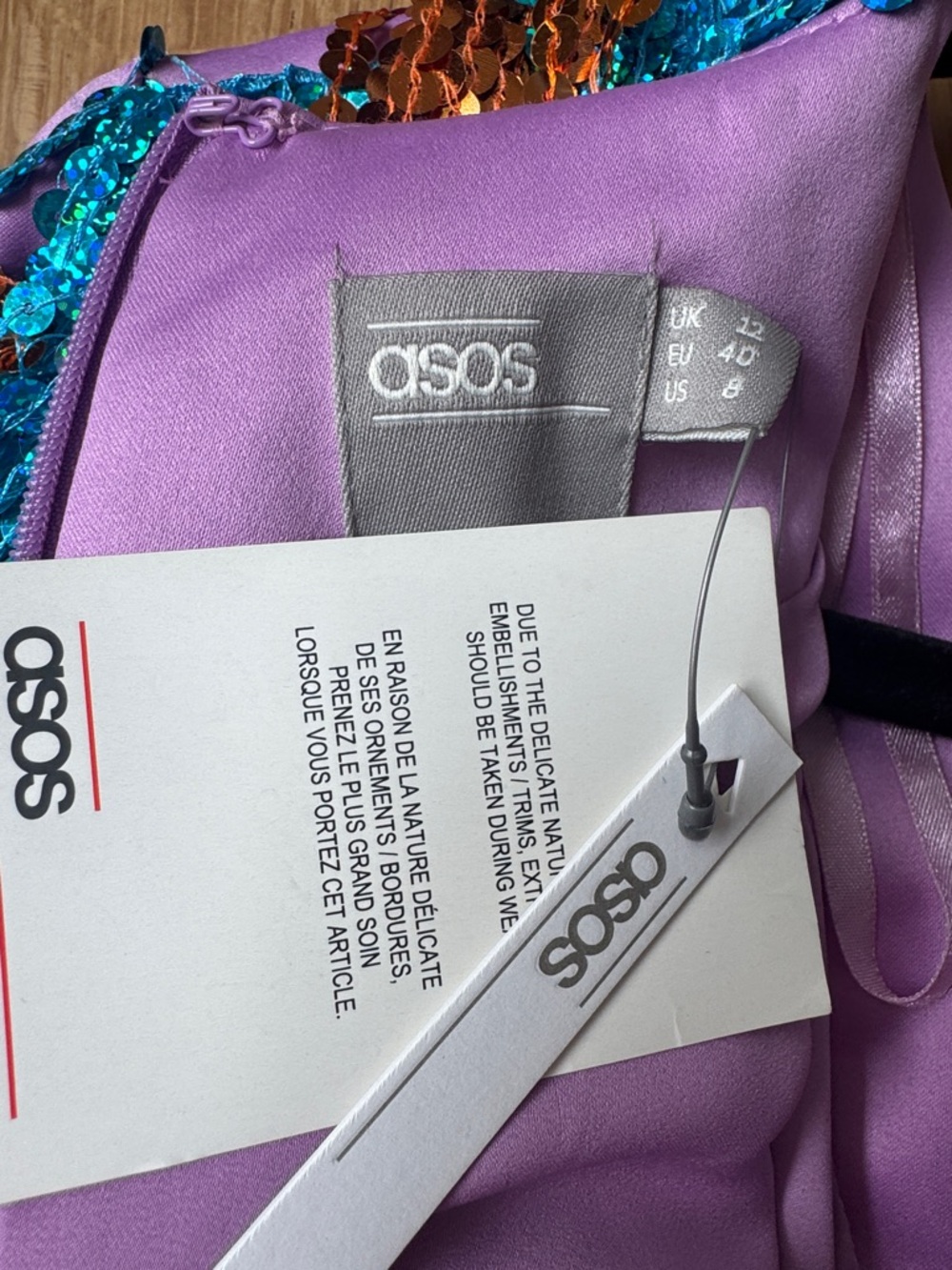 🩷 ASOS BNWT!  Sequin Fringe Mini Dress - Teal, Pink, Gold, Silver size 8 🩷 - Picture 3 of 3
